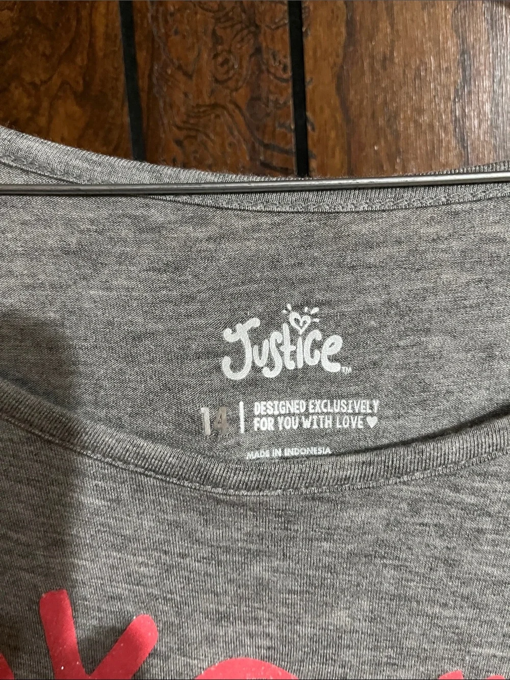 Justice Grey Long Sleeve Tee with Pink Graphic